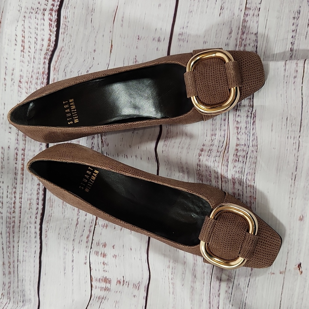 Stuart Weitzman Brown Heels with Gold Buckle